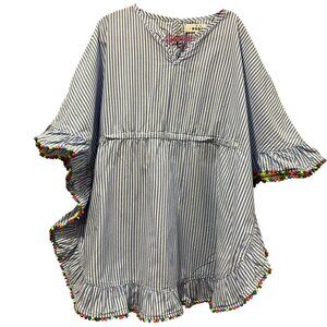 Mini Boden Striped Swim Cover-Up With PomPoms, 6-7 Yrs